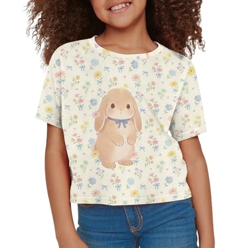 Image of Girls Fashion Crewneck Tee Shirts Casual Short Sleeve Crop Top Summer Outfits 5-14 Year