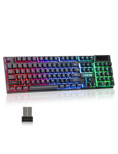 CHONCHOW Wireless Gaming Keyboard, 104 Key Rechargeable Rainbow LED Light Up Wireless Keyboard, for PC PS4 PS5 Xbox One Laptop, Teclado inalÃ¡mbrico, (G221e)