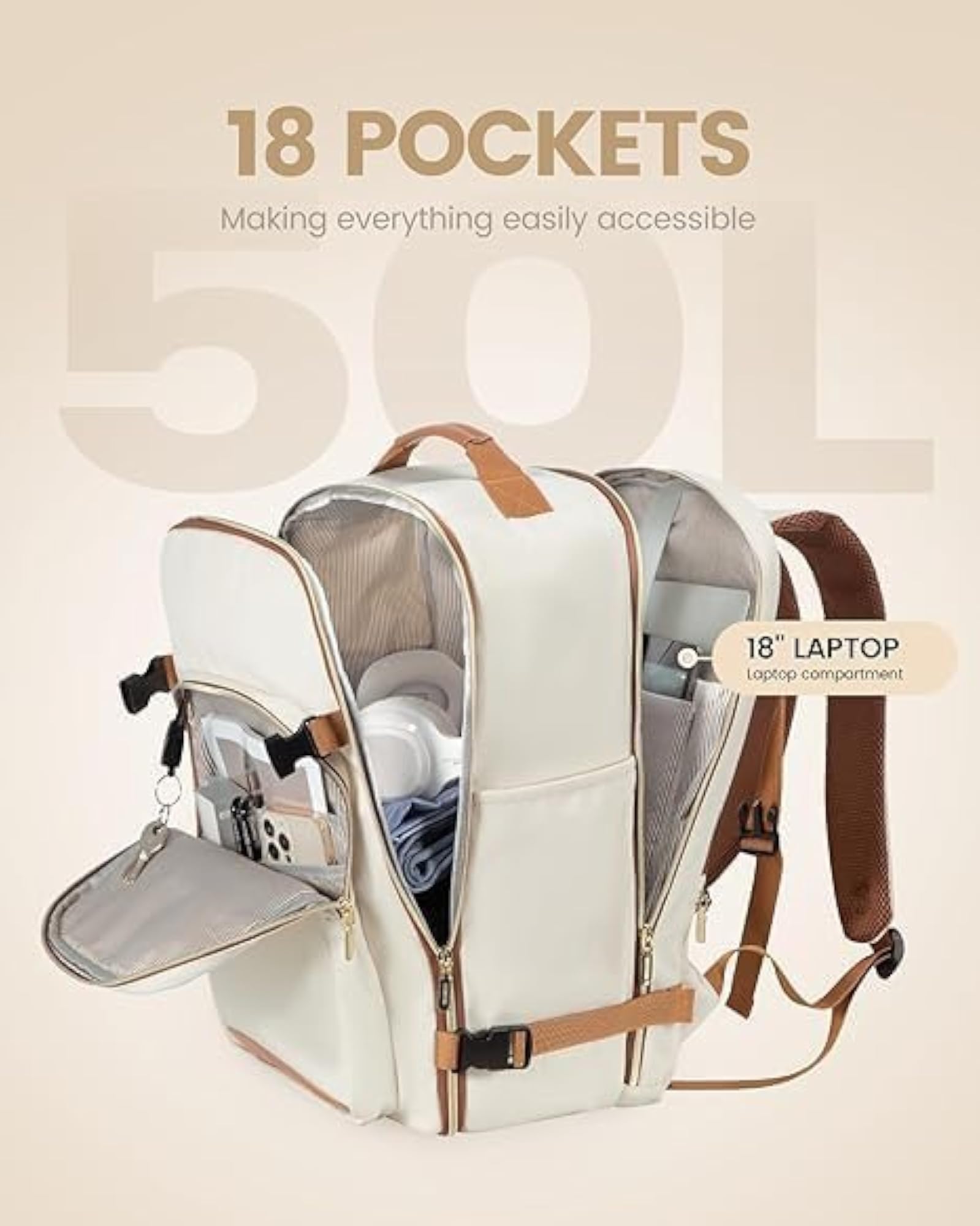 40L Large Travel Backpack for Women & Men, Airline Approved