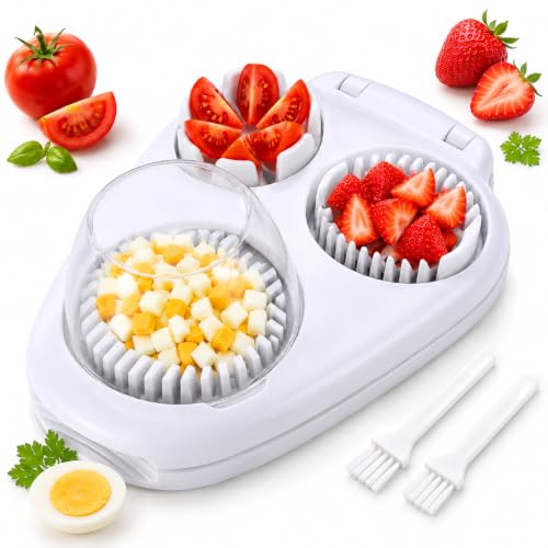 3-in-1 Egg Slicer with 2 Cleaning Brushes, Hard Boiled Egg Cutter, 3 Cutting Modes & Steel Blades – Eggs, Cherry Tomatoes, Strawberries, Kiwi – Perfect for Salads, Breakfast & Family Meals – White by YunAnRock - Used condition - US$11.53