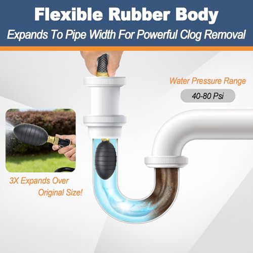 Drain Cleaning Bladder Kit, Including 3 Sizes Rubber Bladders, 10 Ft Retractable Hose, Brass Faucet Adapter & Shut-Off Valve, Durable Drain King Style Tool for Pipe & Sewer Unclogging (6 pcs) by Ketofa - Image 6