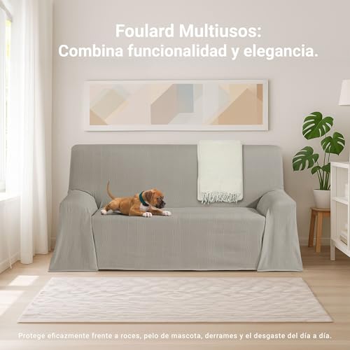 ECOMMERC3 Mehrzweck-Tagesdecke, Größe 300 x 260 cm, für Sofa oder Bett, Mehrzweck-Tagesdecke, Leinen, dekorativ, für Sofa, Bett, Sofaüberwurf, leicht und elegant, Leinfarben