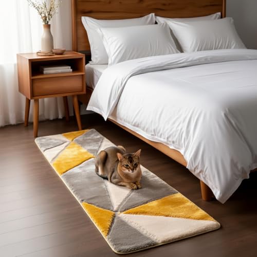 Image of Carpet for Hallway, Kitchen, and Modern Interiors, Cozy Shag Runner for Living Room, Entryway & Office Decor Size 1.5x3 feet Yellow T 3D