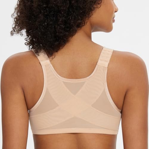 MELENECA Women's Front Closure Bras Plus Size Unlined Underwire Back Support Posture Bra3