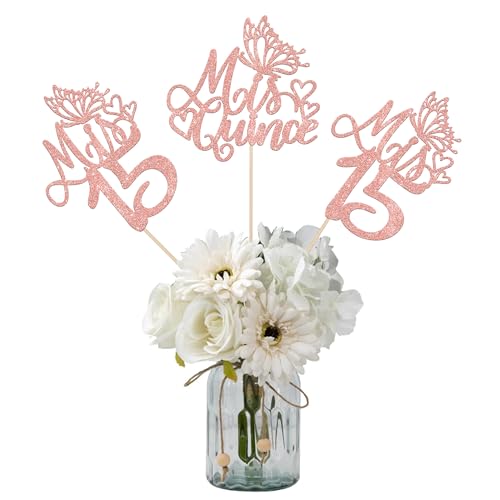 12 PCS Mis 15 Centerpiece Sticks Glitter Happy 15th Birthday Centerpieces Cheers to 15 Years Mis Quince 15 Floral Decorations for 15th Birthday Anniversary Party Table Centerpieces Supplies Rose Gold
