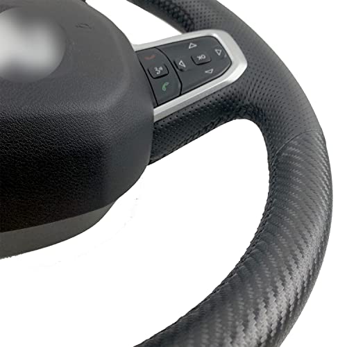 Hand-Sewing Steering Wheel Wrap Cover Red Perforated Leather/Matte Black Carbon Fiber Interior Protection Accessories For Dodge Ram 1500 2500 3500 2019 2020 2021 2022 2023 #TOP7