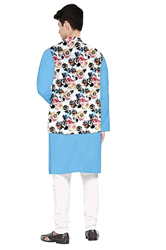 Image of Os Men's & boy kurta pyjama set with nerhu jackets (Multi printed) in cotton (baap beta|father son|)