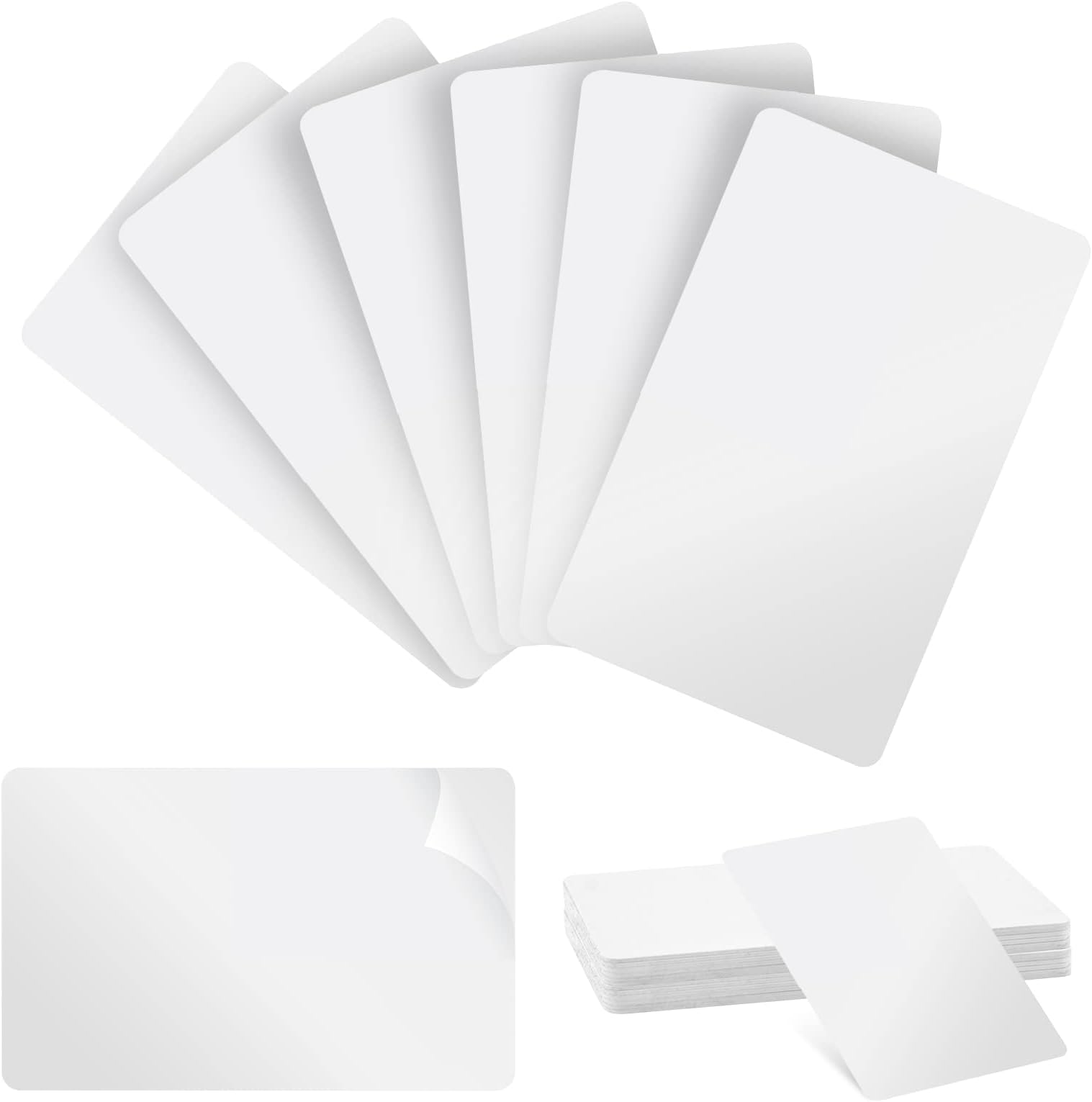 DOSTATNI 100 Pieces CR80 PVC Card Adhesive White Blank Graphic Quality PVC Cards Mylar Adhesive Backed PVC Cards Business Cards for Photo ID Badge