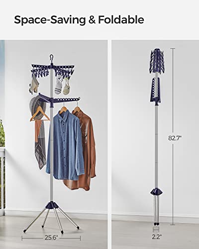 Songmics 2-Tier Clothes Drying Rack, 72-Inch Folding Laundry Drying Rack With 3 Rotatable Arms For Hangers, 24 Clips, Stainless Steel, For 27 Pieces Of Clothes, Blue And Silver Ullr512Q01 #TOP2