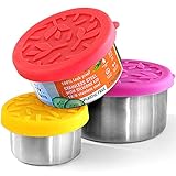 TAVVA 18/8 Stainless Steel Food Containers - Plastic Free | Leakproof Silicone Lids | Easy to Open | Reusable | Snack and Lunch Containers for Kids [Set of 3: Small-3oz/ Medium-7oz/ Large-12oz]