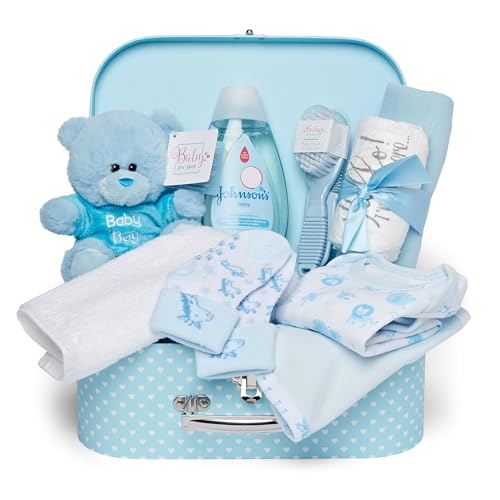 Boîte Cadeau De Naissance Nouveau-Née - Boîte À Souvenirs Bleu Avec Peluche, Vêtements, Et Cadeaux Bébé