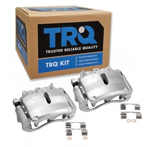 Image of TRQ Front Brake Caliper Set Zinc Coated Brackets Hardware Compatible with 2004 Ford F 150
