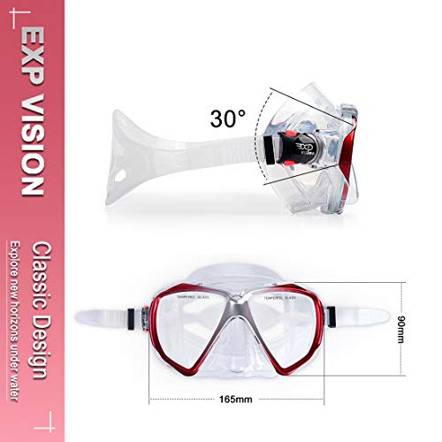 Image of Snorkel Diving Mask Panoramic HD Swim Mask, Anti-Fog Scuba Diving Goggles,Tempered Glass Dive Mask Adult Youth Swim Goggles with Nose Cover for Diving, Snorkeling, Swimming (Clear Red)