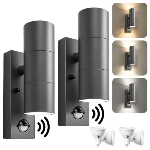 Image of YOVGQOLV Outdoor Wall Lights with Sensor,Up Down 3CCT with Bulbs,Anthracite