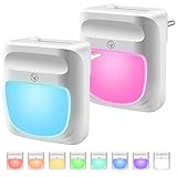 💙10 Colores Cambiar: La nueva lampara mesilla de noche tiene modo RGB, puede cambiar entre 10 colores, puede elegir el color que desee para pasar la noche con usted.