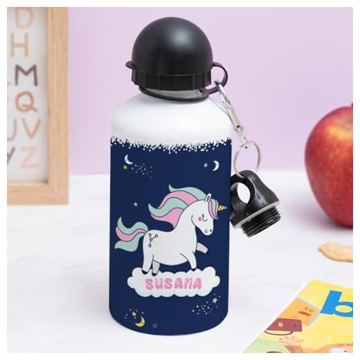 Transparent Gift Botella de Agua Infantil Personalizada con Nombre Unicornios Coloridos Niño y Niña para Guardería. Cantimplora Niños. Regalo Cumpleaños y Vuelta al Cole. Aluminio con Tapón y Pajita