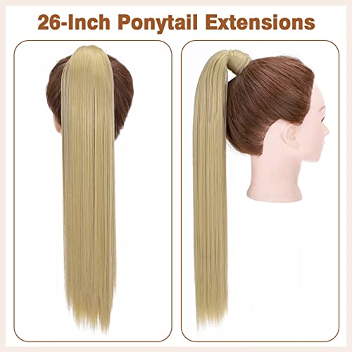 TESS Clip in Ponytail Extension Blonde 26",Hair Extensions Ponytail Synthetic Wrap Around Long Straight Fake Pony Tails Hair Pieces for Women(#24) - Image 4