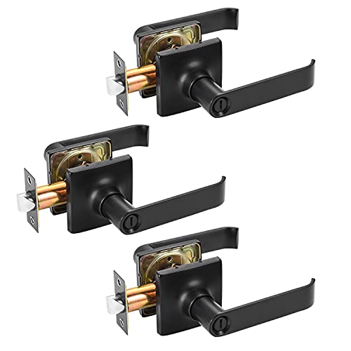 EHOMEWARE Türknäufe für Innenräume, Badezimmer, Schlafzimmer, Türklinken, schlüssellose Sichtschutz-Türgriffe mit Schlössern, schlankes Design und robuste Konstruktion, Mattschwarz, 3 Stück