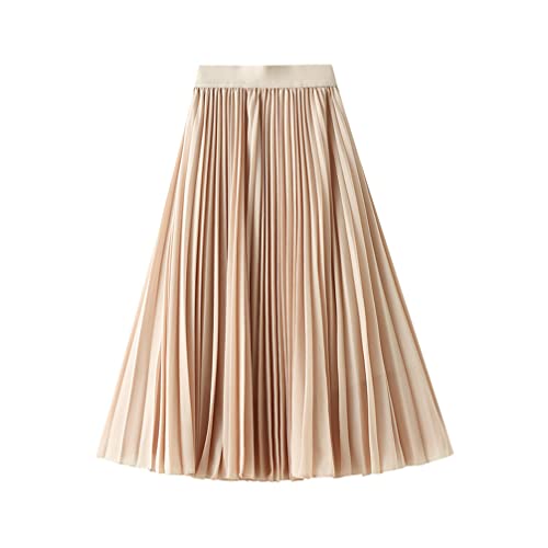 JMSUN Saia feminina evasê de tule cintura alta rodada boho saia plissada casual chiffon elástico eva