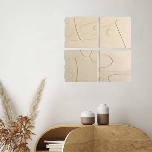 Oiuytoh BZ001 Set Of 4 Textured Plaster Wall Art 3D Relief Beige Wall Decoration Painting Handmade Geometric Abstract Shapes thumb #4