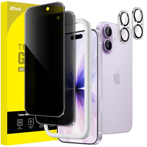 JETech Privacy Screen Protector for iPhone 17 6.3-Inch with Camera Lens Protector, Anti-Spy Tempered Glass Film, Easy Installation Tool, 2-Pack Each