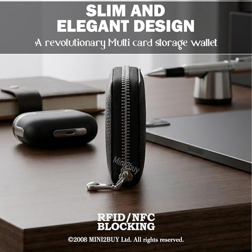 Image of MINI2BUY Leather Wallet Unisex for Large Capacity slot upto 25-30 Cards with RFID Blocking For Credit-Debit-Atm-Business Visiting (2.2 x 11 x 7.4 cm) Personal & Corporate Gift (Zipper Clouser) (Black)