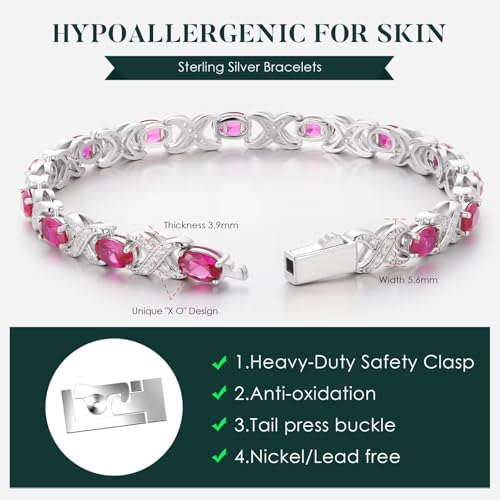 Iefil Oval Birthstone Bracelets for Women, Sterling Silver Tennis Bracelets Unique X O Design Fine Jewelry Anniversary Birthday Gifts for Her Sterling Silver Birthstone Jewelry for Wife Mom Grandma4