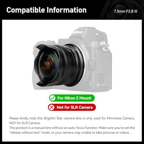 Image of Brightin Star 7.5mm F2.8 III Ultra Wide Angle Fisheye Lens for Nikon Z Mount Mirrorless Cameras, Manual Focus Prime APS-C Lens Fit for Z-6II, Z-7II, Z5, Z50, Z9, Z50, Z-FC, Z30