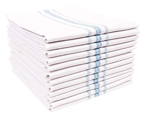 KAF Home Classic Farmhouse Stripe Kitchen Towels, Pure Cotton Dish Towels, Towel Dish Cloths for Cooking, Cleaning, and Dining, Set of 12, Teal
