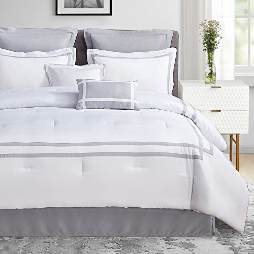 Shalala White Comforter Queen Size,8-Piece Hotel Queen Comforter Bedding Sets With Matching Bed Skirt, Pillow Shams, Decorative Pillows,Modern Bed Sets For All Seasons (Full/Queen) #TOP1