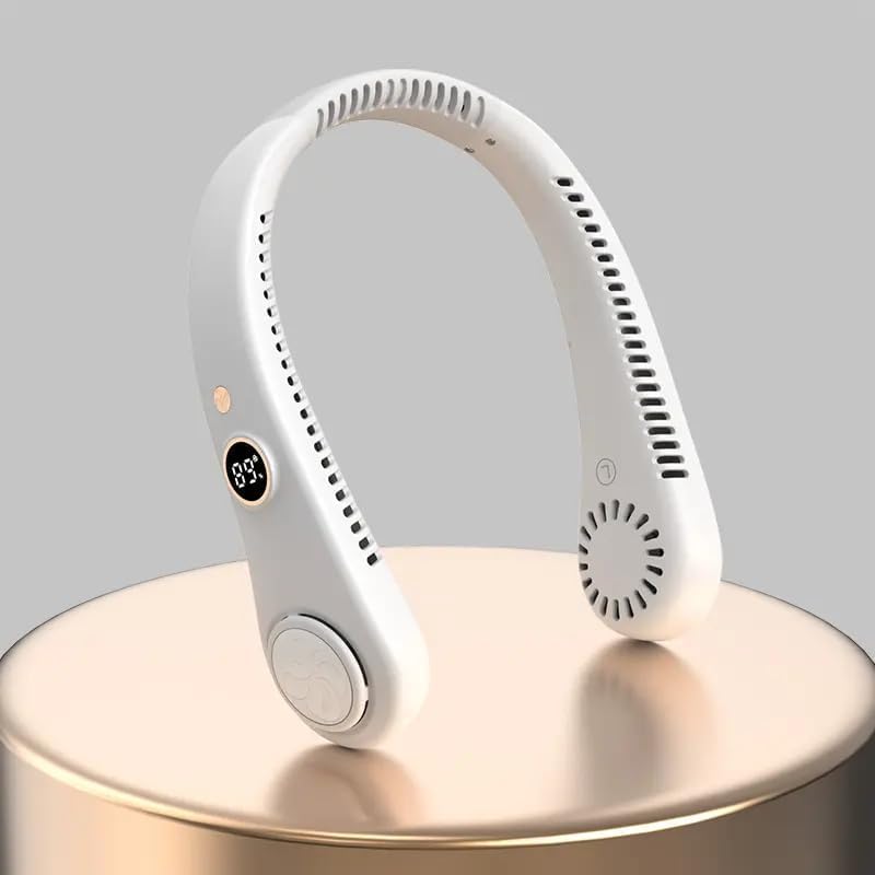 Portable Rechargeable Neck Fan, White | Hands-Free Personal Fan, 1500 mAh Battery & Digital Display, 5-Speed 360° Airflow, USB Charging-image-4