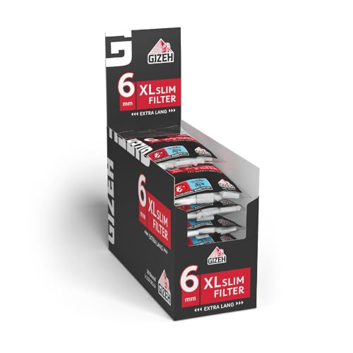 Gizeh Black XL Slim Filter XL Slim Filter mit 6mm Durchmesser Filter mit Klebefläche für besseren Halt 20er Pack á 100 Slim Filter mit 19mm Länge in Wieder verschließbarem Beutel