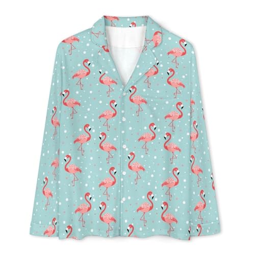 Cute Flamingo Men Pajamas Set Sleepwear Long Sleeve Pajama Tops And Pants Loungewear PJS3