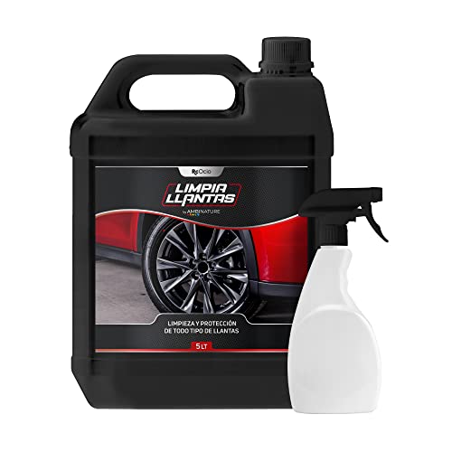 Limpia Llantas Coche | Moto | Limpiador profesional de llantas de 1000 ml - 5 Litros | PH Neutro | Limpiallantas 3 en 1- Limpia Desengrasa Abrillanta| No daña Pinzas de Frenos (5 litros)