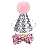 Weiches Material: Der Geburtstagshut und die Fliege bestehen aus PU-Leder, Polyester und Bling-Pailletten. Der Pompon auf der Oberseite macht Ihr Haustier süßer, schadet der Haut Ihres Haustieres nicht und ist leicht zu verstauen.