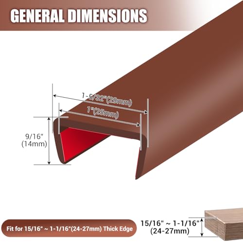 Image of Rubber Edge Trim, 1 Inch(25mm) Self Adhesive Peel and Stick Edge Guards, Flexible U Shaped Strip for Kitchen &Garbage Drawer Fronts, Cabinets, Desks and Shelfves, Brown, 10Ft