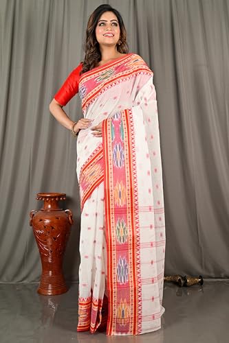 Image of eC ESHA'S COLLECTION Women's Traditional Pure Cotton Katki Tant Saree Without Blouse Piece