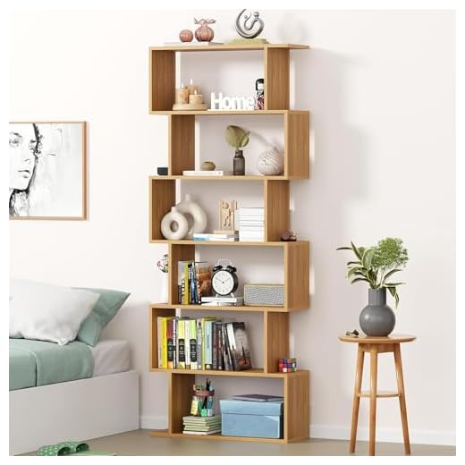 Lukzer 6 Layer Ladder Bookshelf S Shaped Engineered Wood Bookcase Open Display Rack Home Décor for Office Living Room Bathroom Stand (MR-002/Light Oak/179 x 70 x 24cm) DIY (Do It Yourself)