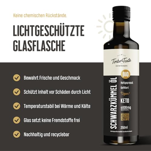 Nigella Schwarzkümmelöl Bio kaltgepresst 250ml – Ägyptisches Schwarzkümmel Öl Black Seed Oil - Schonend gefiltert - Angenehm milder Geschmack - Aus deutscher Ölmanufaktur