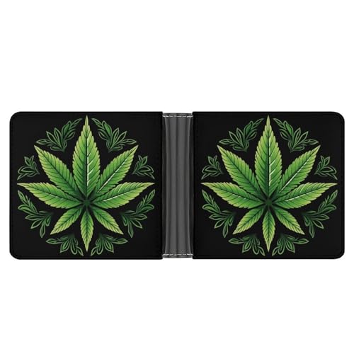 Weed Leaf Bifold Wallet PU Leather Coin Purse Lightweight Credit Card Holder Wallet Money Clip