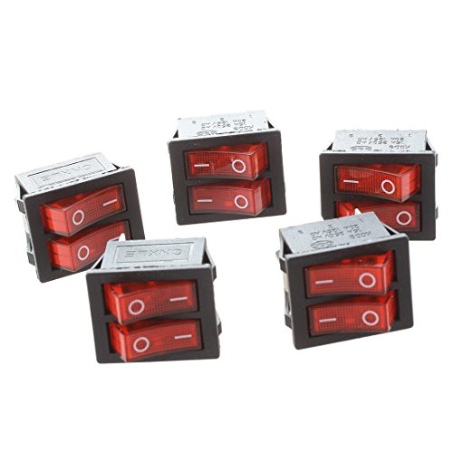 TOOGOO(R) 5 piezas de x interruptores de eje de balancin con Luz Roja Iluminada SPST Doble Encendido / Apagado en forma de barco 6 Pin