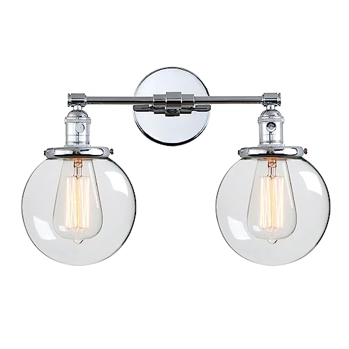 Phansthy 2 Lights Wall Sconce Industrial Wall Light Fixture With Dual 5.9 Inches Handmade Globe Glass Lampshade (Chrome) #TOP8