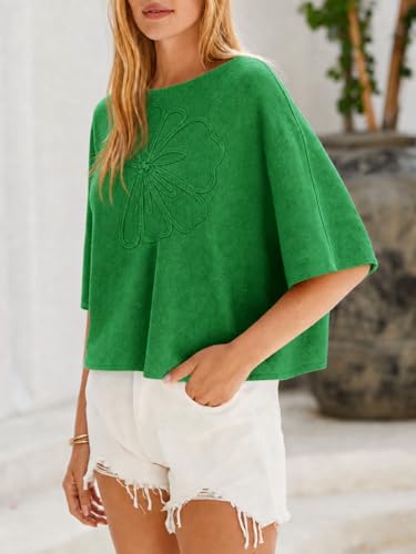 Image of Cicy Bell Womens Half Sleeve Sweaters Oversized Boat Neck Knitted Pullover Sweater Trendy Casual Loose Fit Fall Tops
