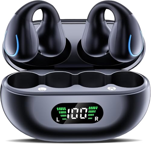 Paekole Cascos Inalámbricos Bluetooth 6.1, Auriculares Open Ear de Conducción Ósea con Micrófono, 50H Reproducción y Pantalla de Carga LED, Impermeables para Deporte y Gimnasio
