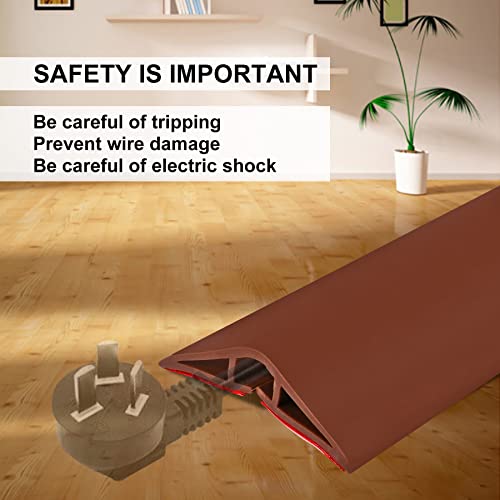 Image of 10Ft Floor Cord Cover Brown Silicone Cable Protector Easy to Install Wire Organizer and Hider for Home, Office, Garage (Brown-3m)