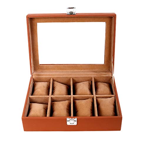 Image of Leather World Pu Watch Box 8 Slot for Watches Organizer Storage Boxes Case for Men Women - Tan