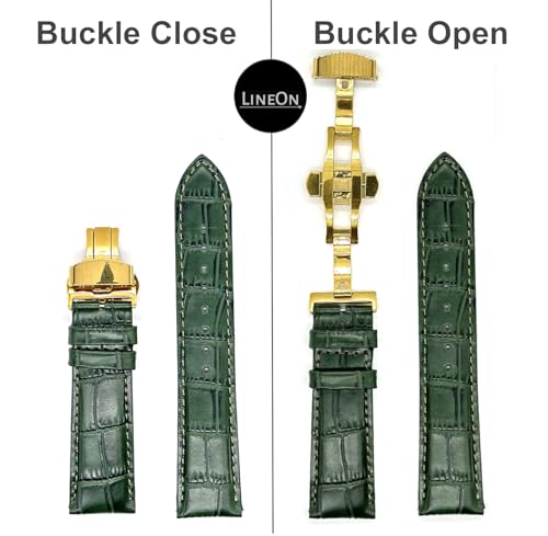 Image of Lineon 20mm Half Padded Leather Mens Watch Strap with ButterFly Lock For Branded Watches Tool and Pins Include