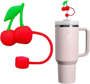 Straw Cover for Stanley Cup 10mm 0.4in Cherry Shape Silicone Straw Topper for Stanley Tumbler 30Oz&40Oz