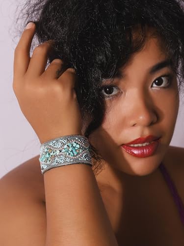 MINACHI Bohemian Retro Style, Punk Style, Full Rhinestone, Handmade Beaded, Personality Charm, Cuff Bangle Jewelry for Women3