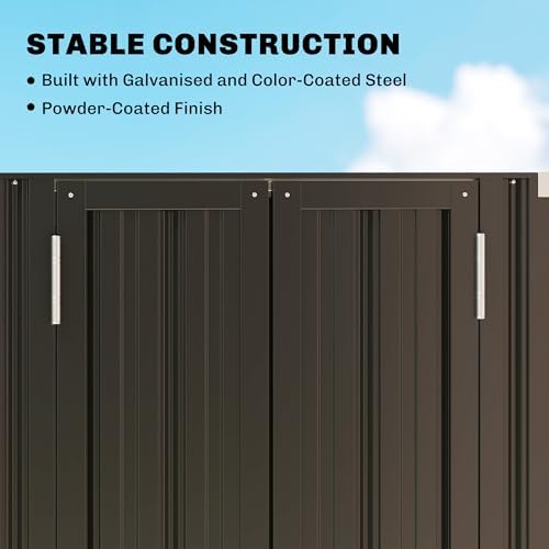 Outsunny 29.9" x 21.7" x 70.1" Outdoor Storage Shed, Metal Garden Shed, Utility Tool Cabinet with 3 Adjustable Shelves and Double Doors for Patio, Balcony, Garage, Dark Grey - 4